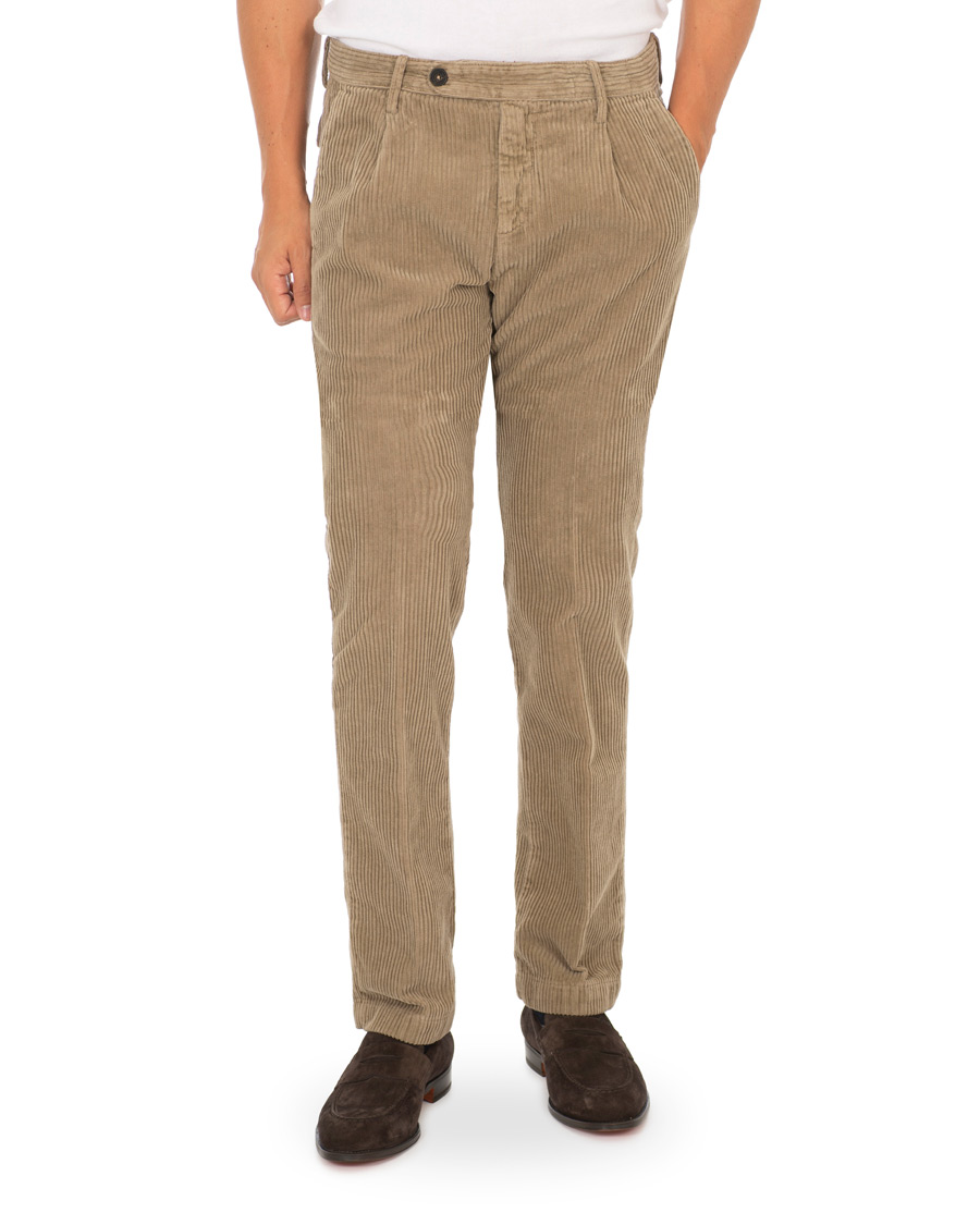 Herre | Bukser | Massimo Alba | Ionio Single Pleated Corduroy Trousers Khaki