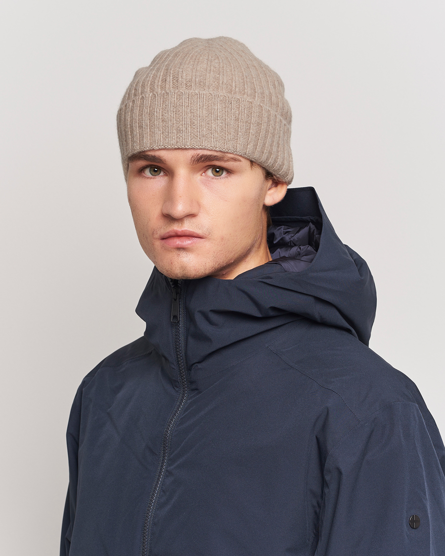 Herre | Amanda Christensen | Amanda Christensen | Rib Knitted Cashmere Cap Beige Melange