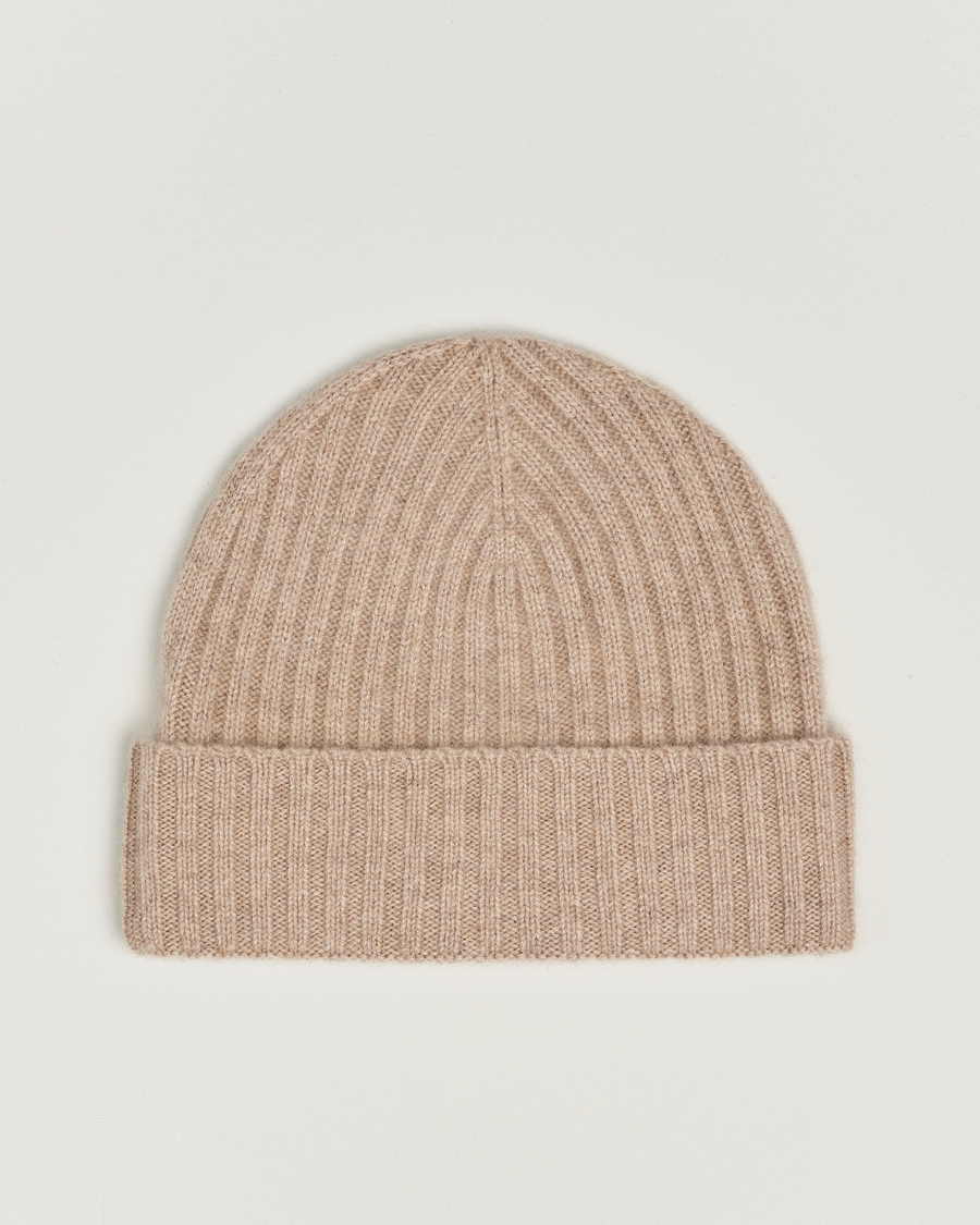Herre | Amanda Christensen Rib Knitted Cashmere Cap Beige Melange | Amanda Christensen | Rib Knitted Cashmere Cap Beige Melange
