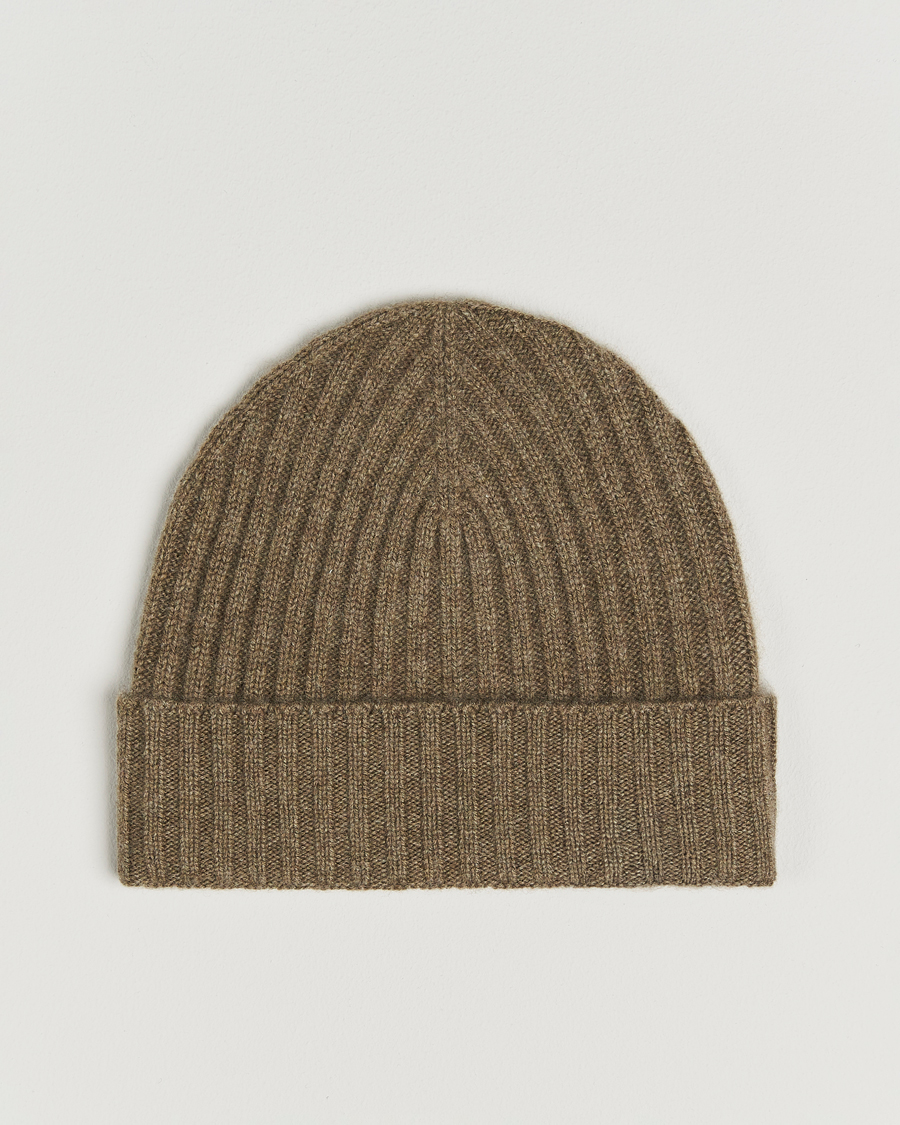 Herre | Luer | Amanda Christensen | Rib Knitted Cashmere Cap Olive Melange