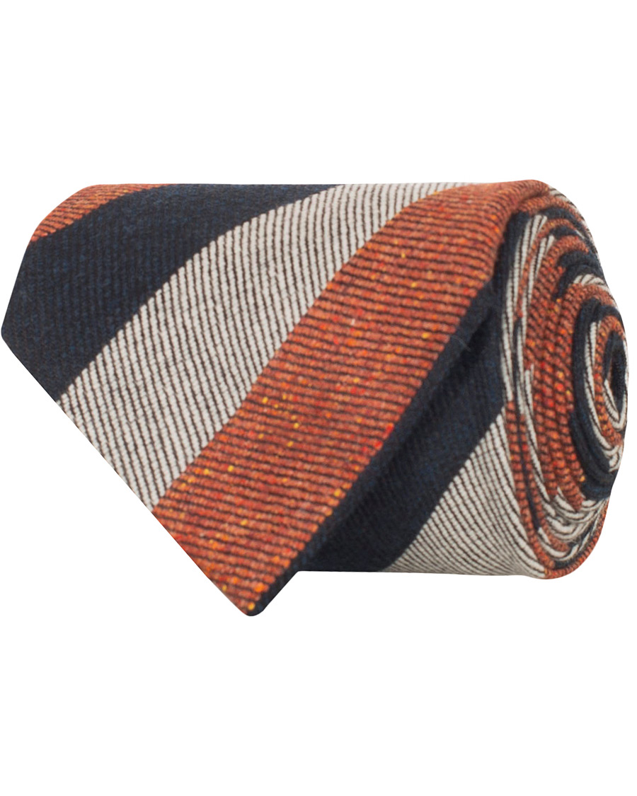 Herre | Amanda Christensen Wool/Silk Block Stripe Donegal Tie 8 cm Rust | Amanda Christensen | Wool/Silk Block Stripe Donegal Tie 8 cm Rust