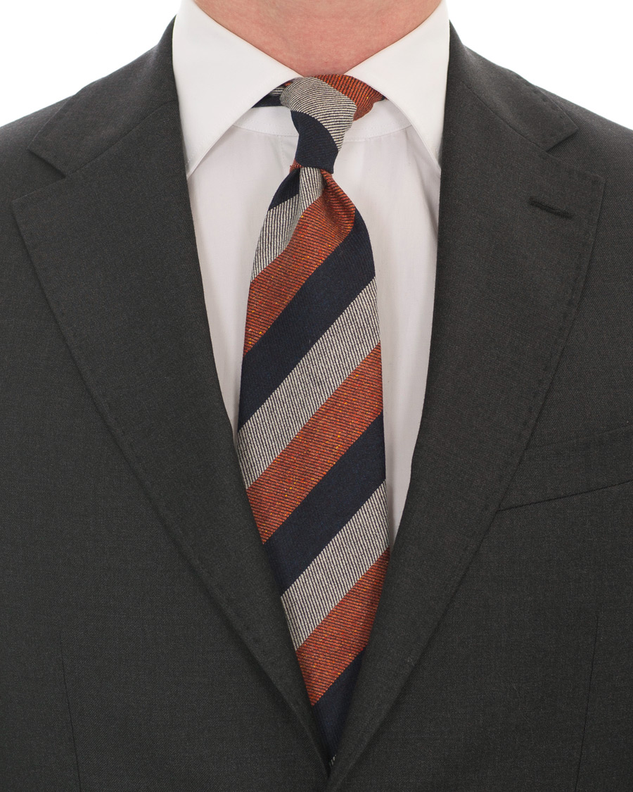 Herre | Amanda Christensen Wool/Silk Block Stripe Donegal Tie 8 cm Rust | Amanda Christensen | Wool/Silk Block Stripe Donegal Tie 8 cm Rust