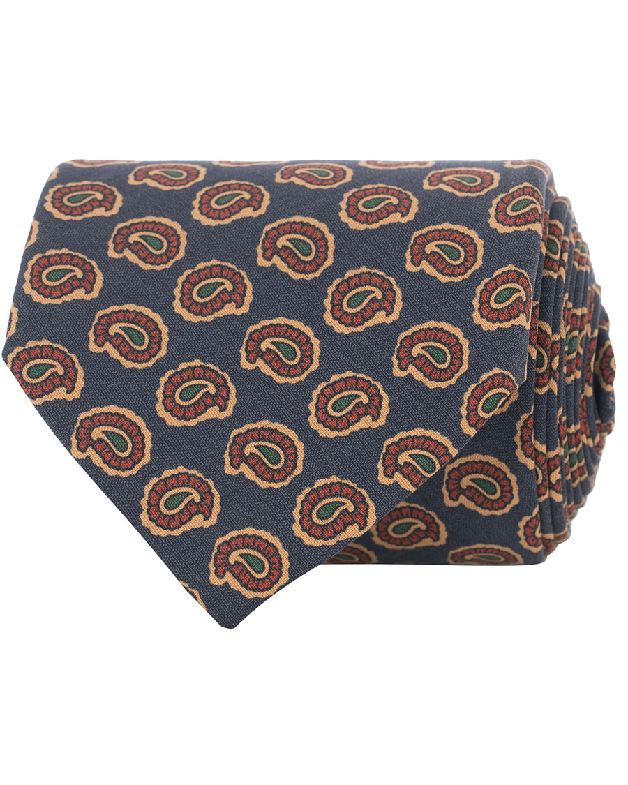 Herre | Drake's Washed Silk Printed Paisley Tie 8 cm Blue | Drake's | Washed Silk Printed Paisley Tie 8 cm Blue
