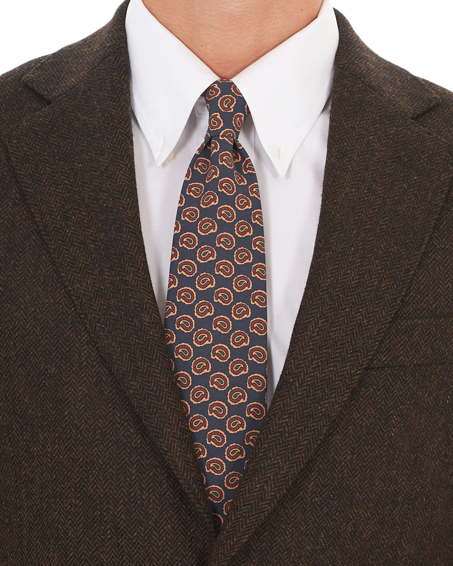 Herre | Drake's Washed Silk Printed Paisley Tie 8 cm Blue | Drake's | Washed Silk Printed Paisley Tie 8 cm Blue