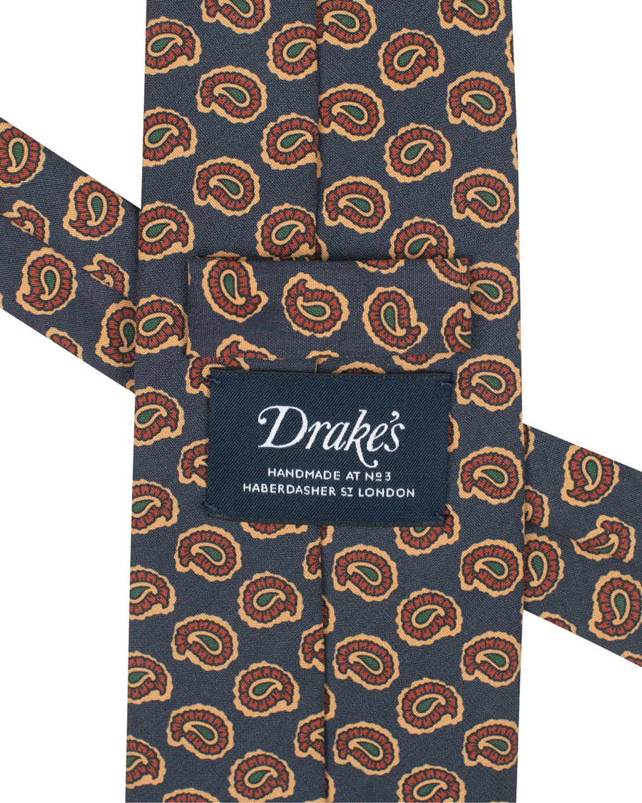 Herre | Drake's Washed Silk Printed Paisley Tie 8 cm Blue | Drake's | Washed Silk Printed Paisley Tie 8 cm Blue