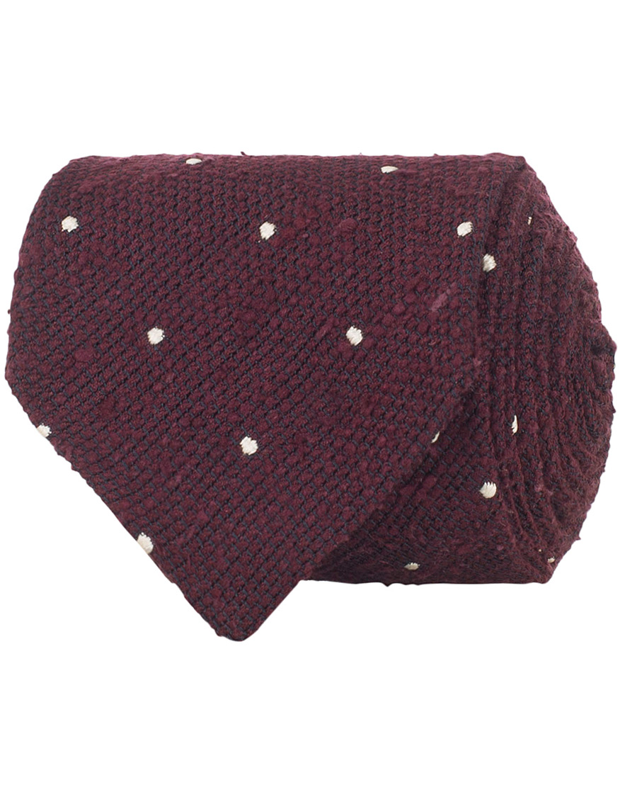 Herre | Drake's Woven Silk Grenadine Dot Tie 8 cm Wine | Drake's | Woven Silk Grenadine Dot Tie 8 cm Wine
