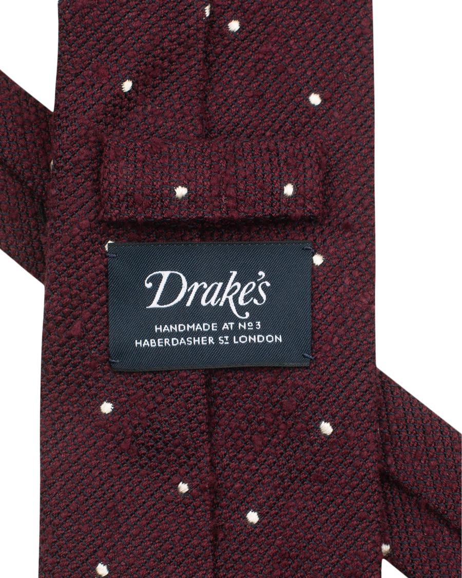 Herre | Drake's Woven Silk Grenadine Dot Tie 8 cm Wine | Drake's | Woven Silk Grenadine Dot Tie 8 cm Wine