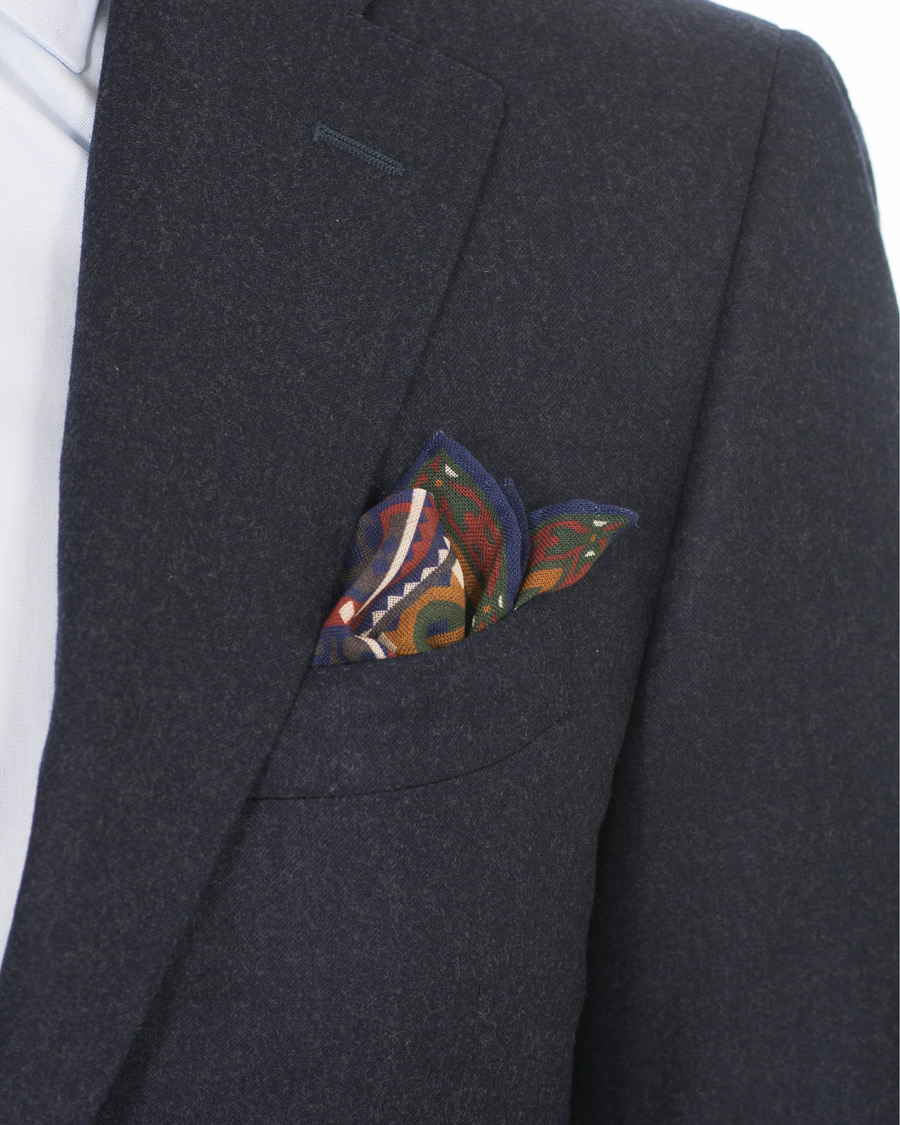 Herre | Drake's Wool/Silk Prited Pocket Square Green | Drake's | Wool/Silk Prited Pocket Square Green