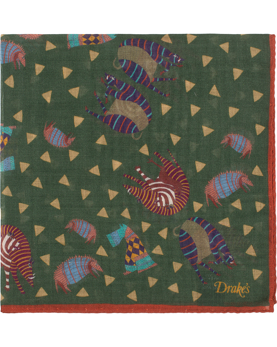 Herre | Drake's Wool/Silk Printed Amarillo Pocket Square Brown | Drake's | Wool/Silk Printed Amarillo Pocket Square Brown