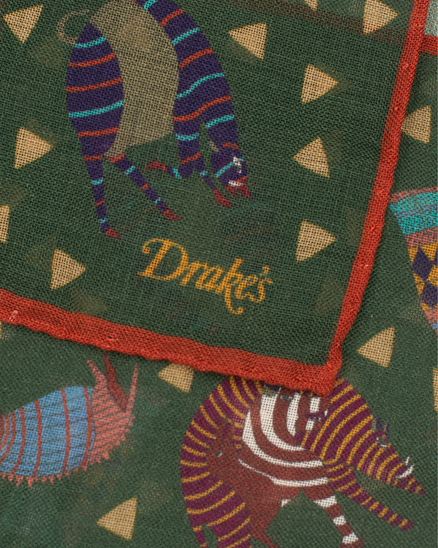 Herre | Drake's Wool/Silk Printed Amarillo Pocket Square Brown | Drake's | Wool/Silk Printed Amarillo Pocket Square Brown