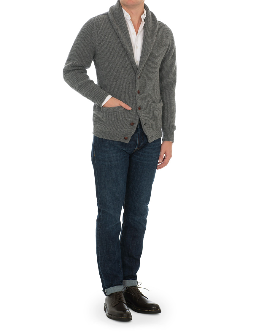 Herre | Gensere | Drake's | Lambswool Shawl Cardigan Grey