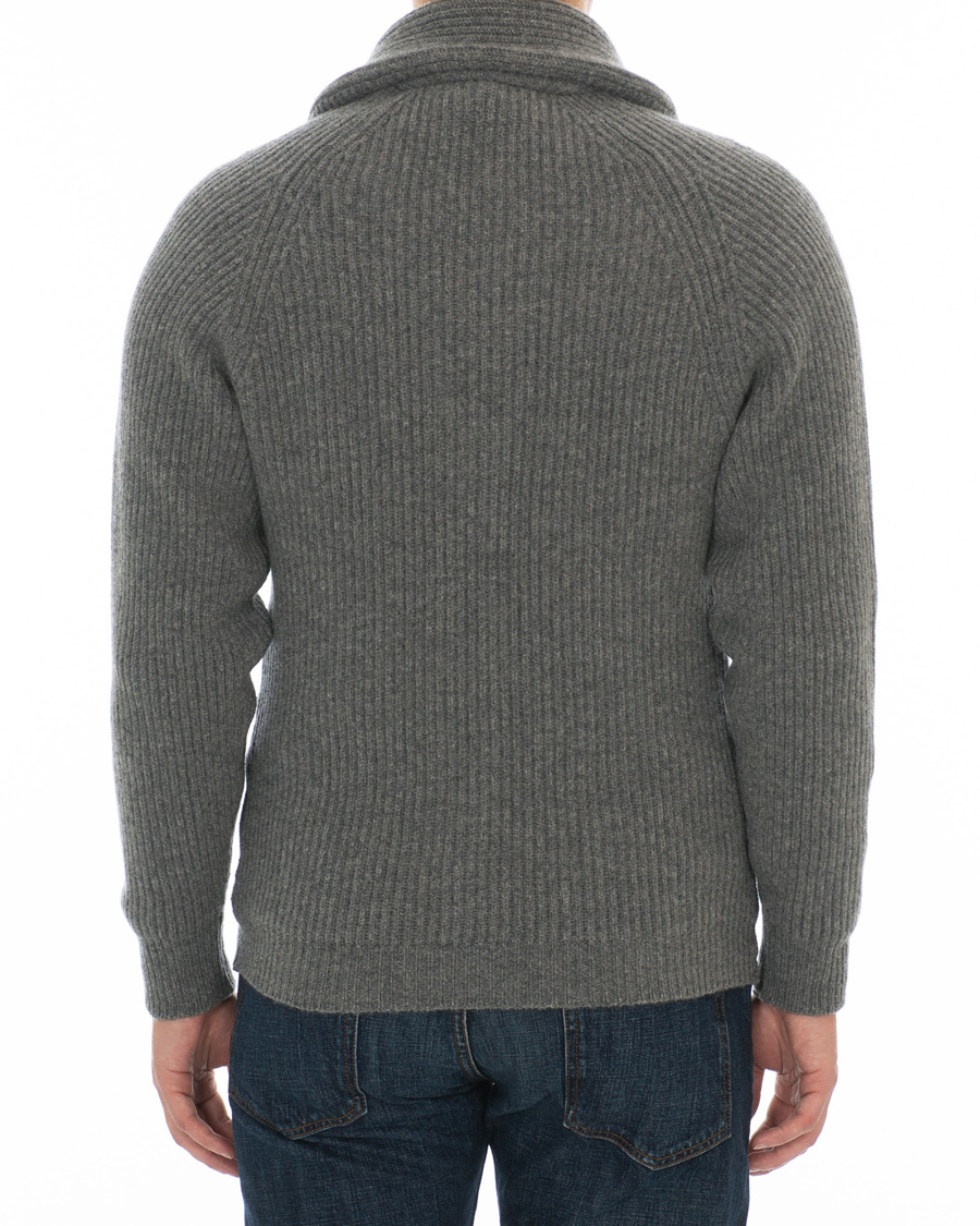 Herre | Gensere | Drake's | Lambswool Shawl Cardigan Grey