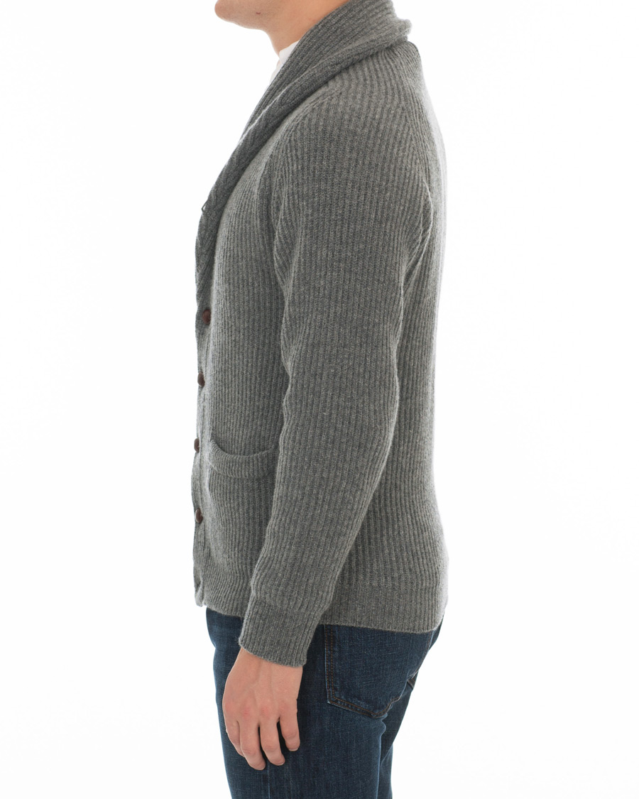 Herre | Gensere | Drake's | Lambswool Shawl Cardigan Grey