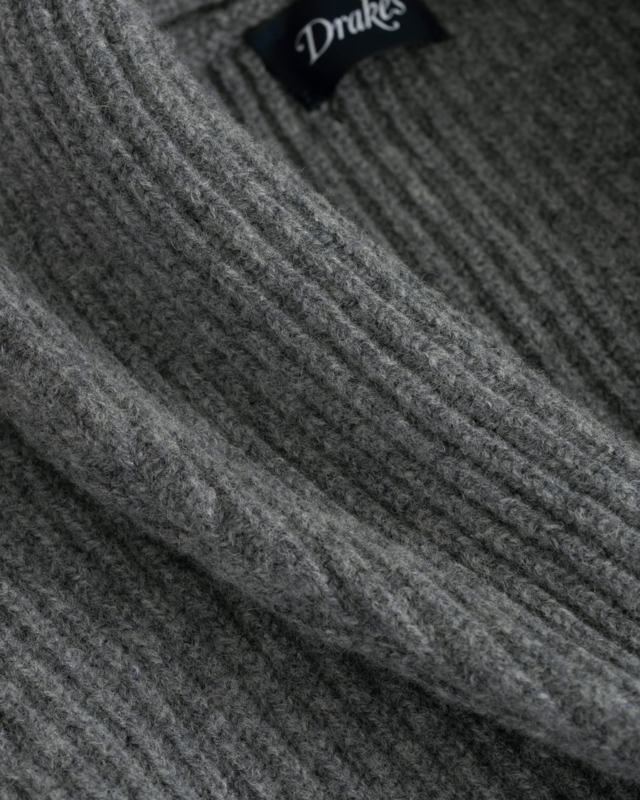 Herre | Gensere | Drake's | Lambswool Shawl Cardigan Grey
