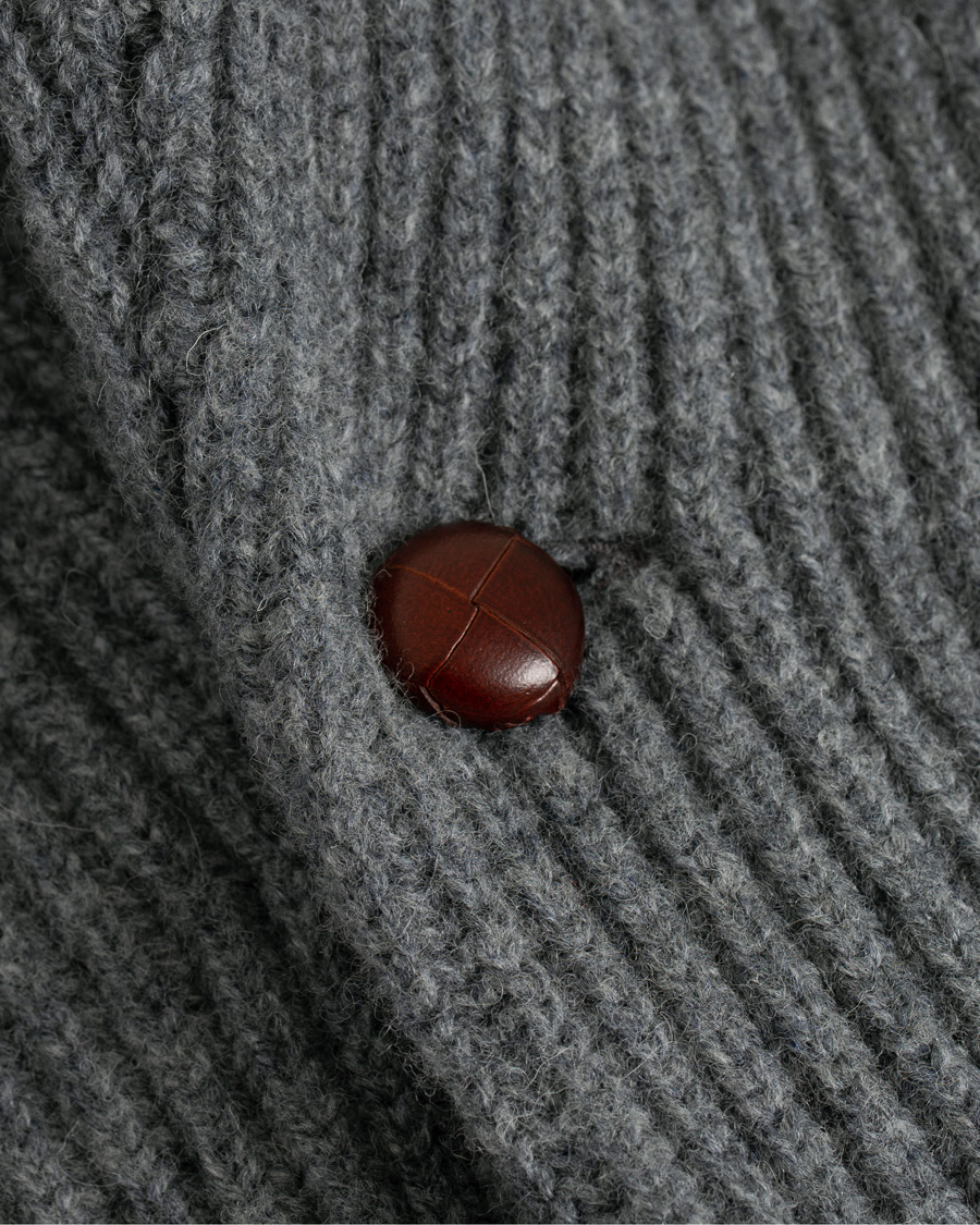 Herre | Gensere | Drake's | Lambswool Shawl Cardigan Grey