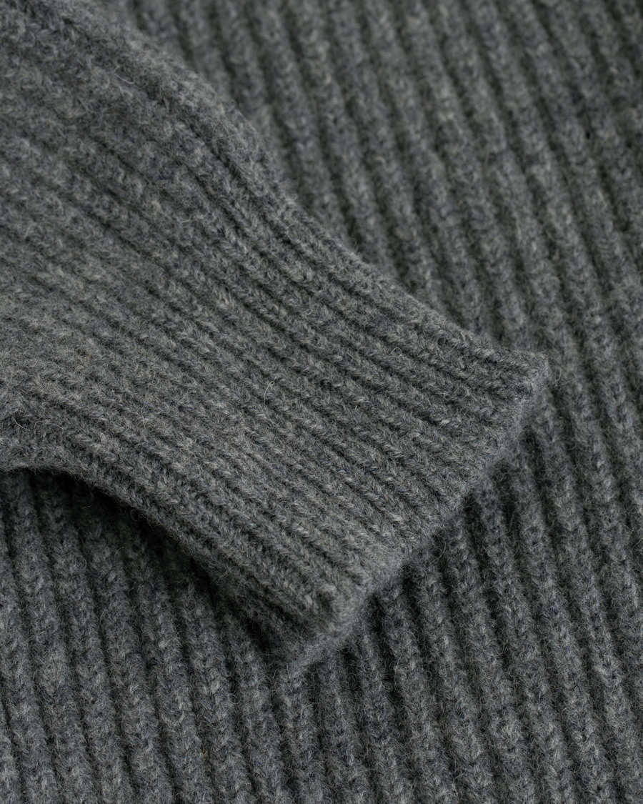 Herre | Gensere | Drake's | Lambswool Shawl Cardigan Grey