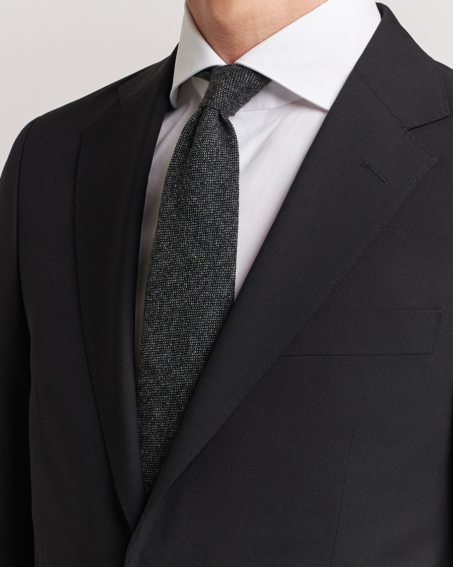 Herre | Drake's Cashmere 8 cm Tie Grey/Black | Drake's | Cashmere 8 cm Tie Grey/Black