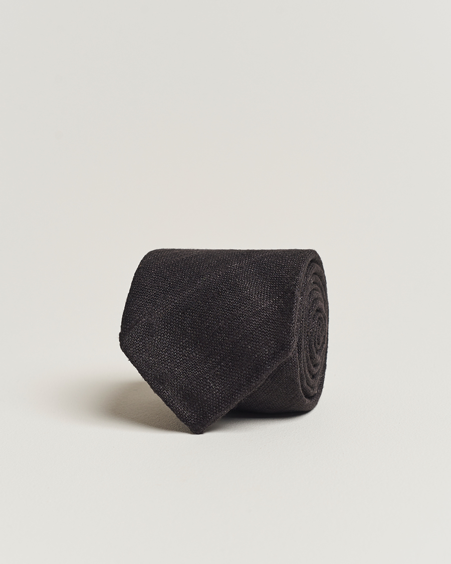 Herre | Drake's Tussah Silk Handrolled 8 cm Tie Black | Drake's | Tussah Silk Handrolled 8 cm Tie Black