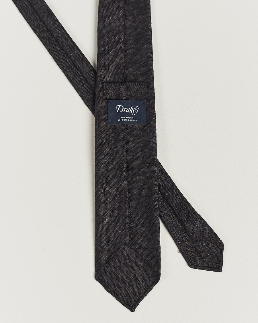 Herre | Drake's Tussah Silk Handrolled 8 cm Tie Black | Drake's | Tussah Silk Handrolled 8 cm Tie Black