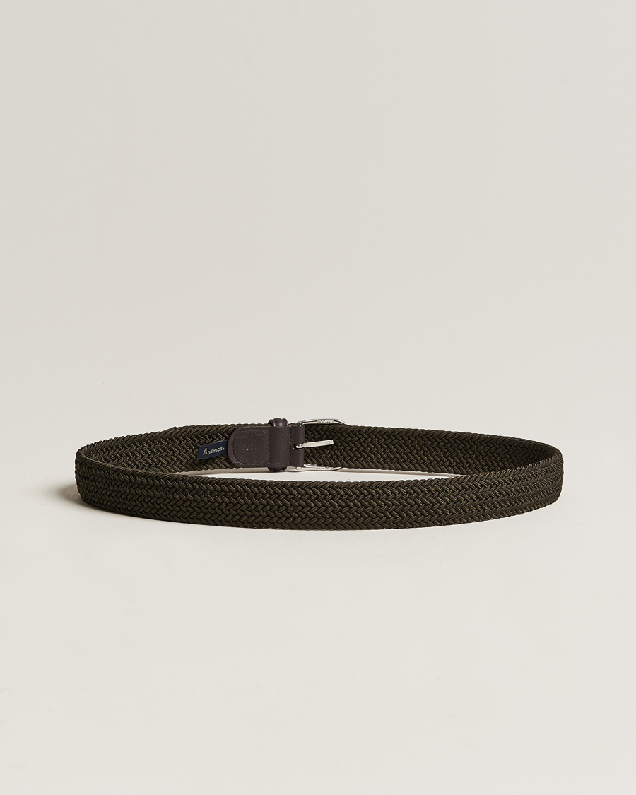 Herre | Avdelinger | Anderson's | Stretch Woven 3,5 cm Belt Green