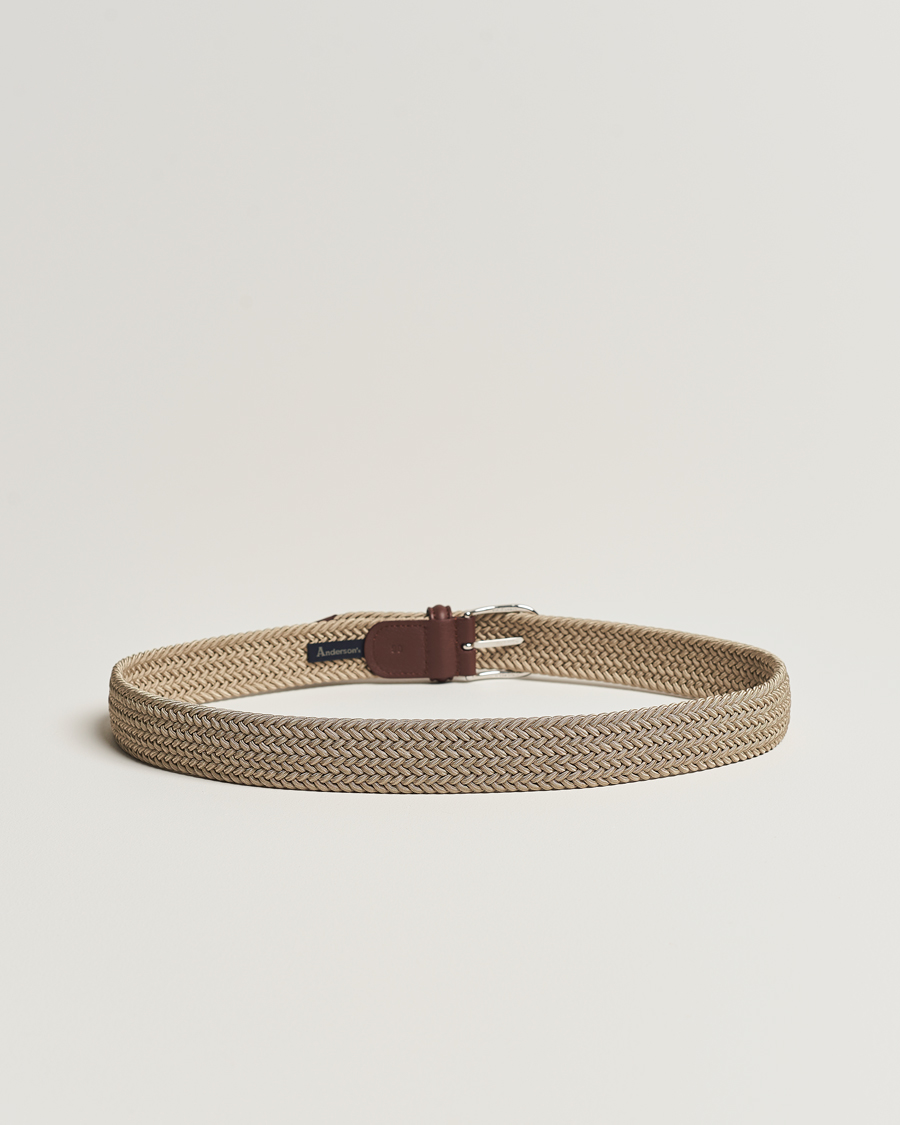 Herre | Belter | Anderson's | Stretch Woven 3,5 cm Belt Beige