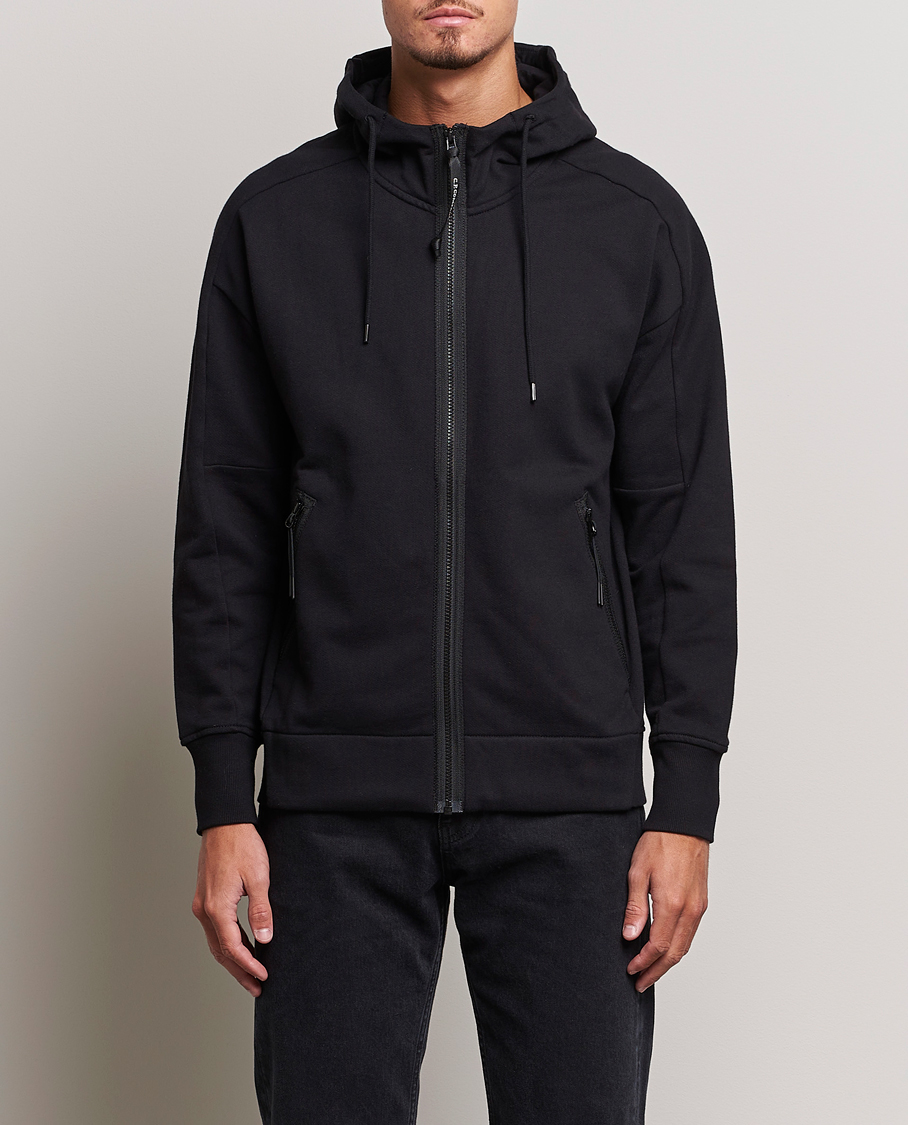 Herre | Salg | C.P. Company | Diagonal Raised Fleece Full Zip Goggle Hoodie Black