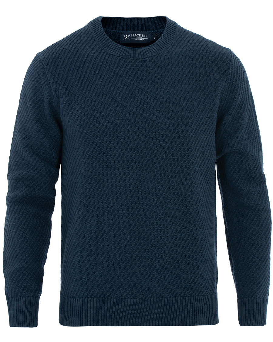 Herre | Gensere | Hackett | Diagonal Striped Crew Neck Cotton Sweater Navy