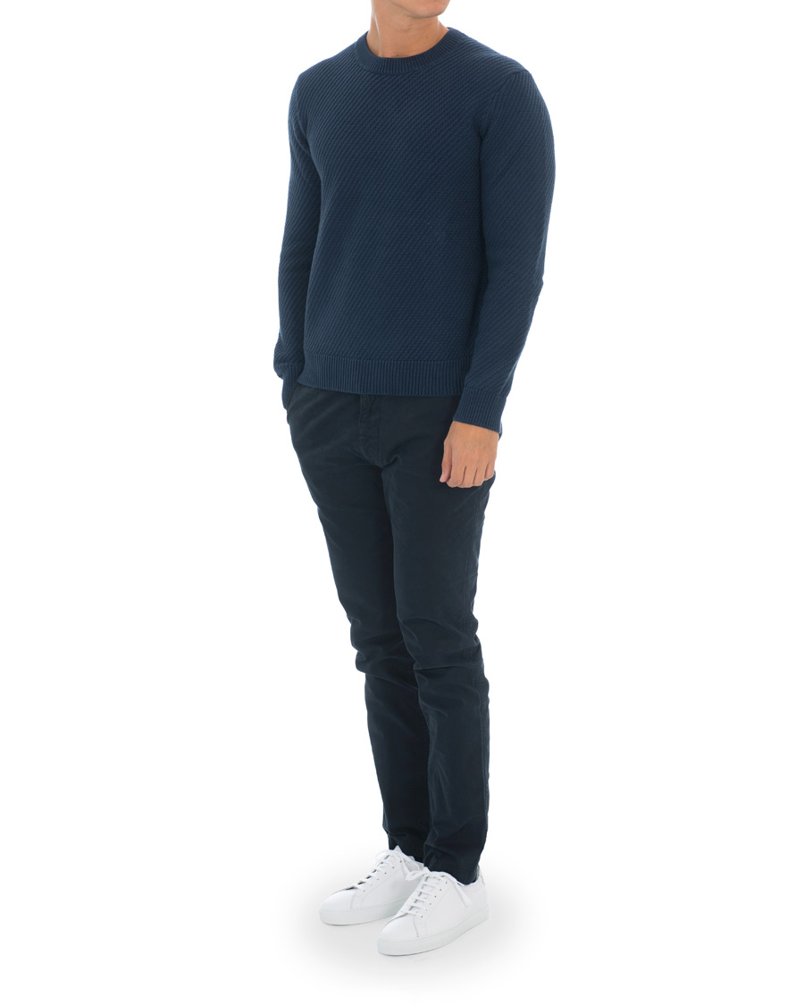 Herre | Gensere | Hackett | Diagonal Striped Crew Neck Cotton Sweater Navy