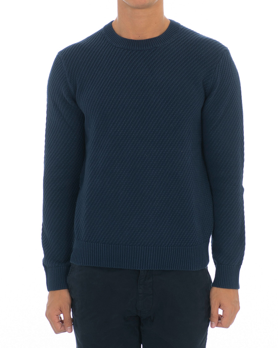 Herre | Gensere | Hackett | Diagonal Striped Crew Neck Cotton Sweater Navy