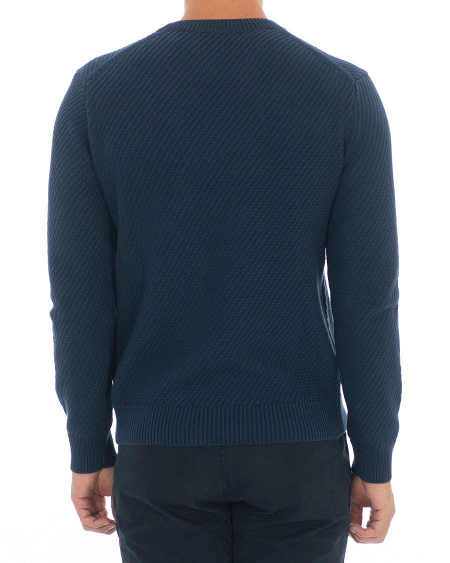 Herre | Gensere | Hackett | Diagonal Striped Crew Neck Cotton Sweater Navy