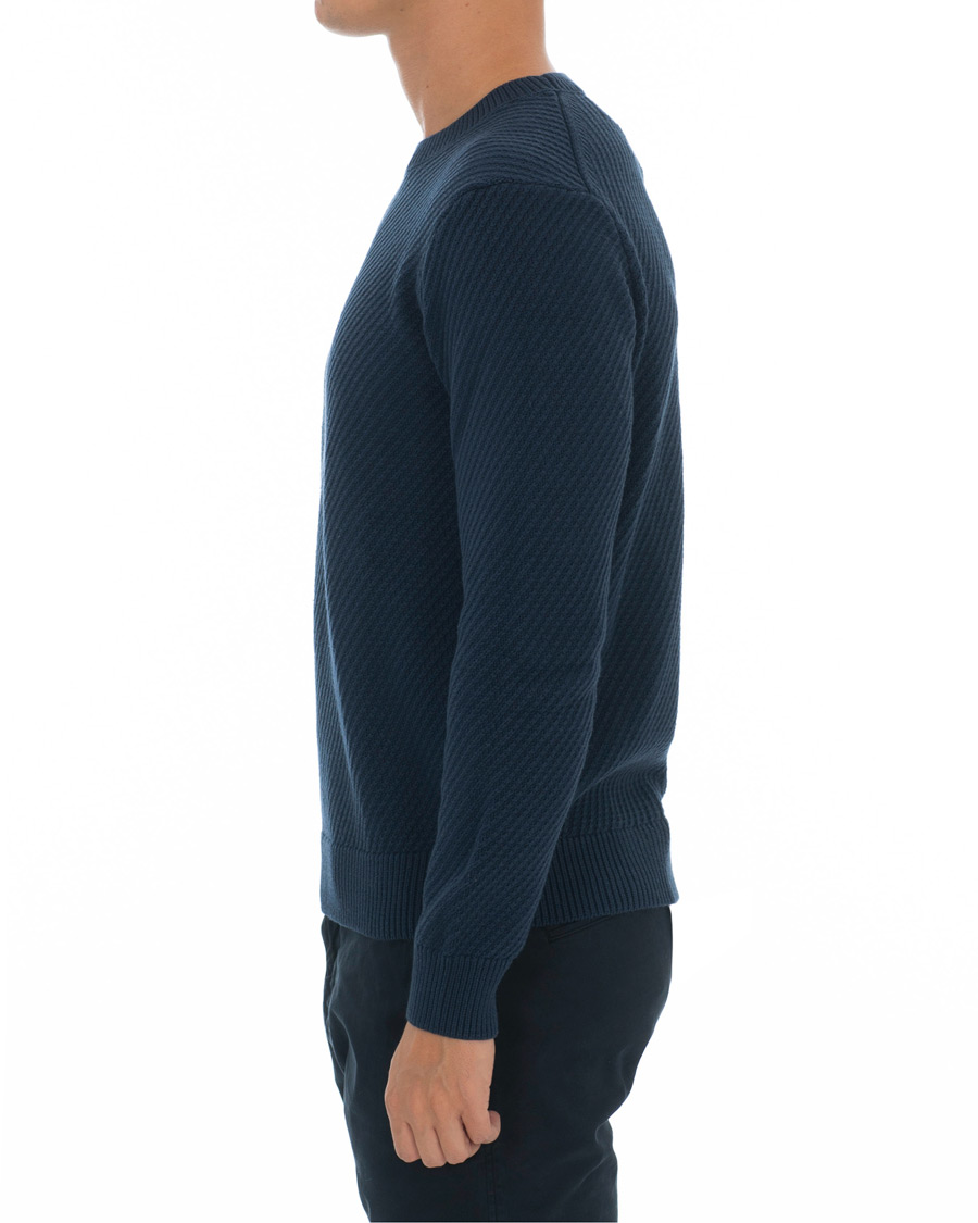 Herre | Gensere | Hackett | Diagonal Striped Crew Neck Cotton Sweater Navy