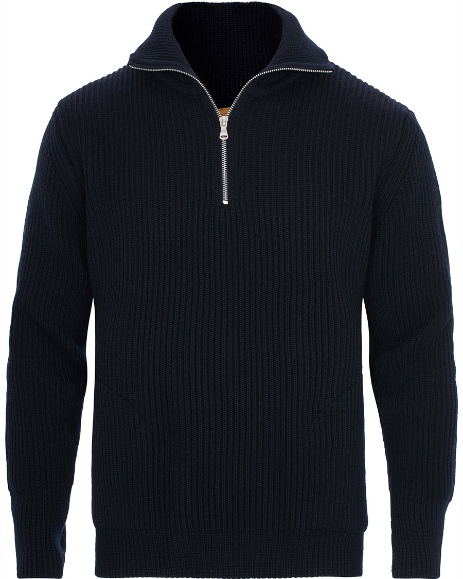 Herre | Gensere | Andersen-Andersen | Navy Half Zip Pockets Sweater Navy Blue