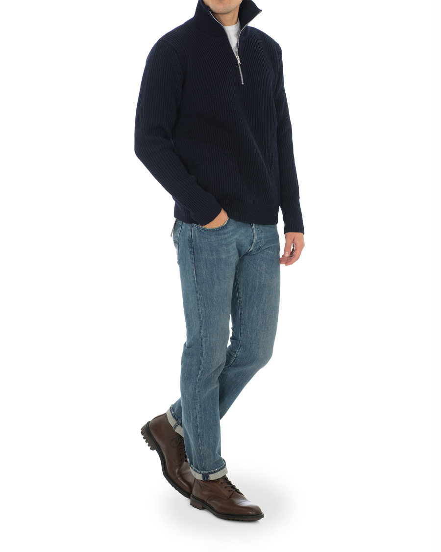 Herre | Gensere | Andersen-Andersen | Navy Half Zip Pockets Sweater Navy Blue