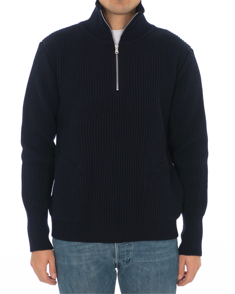 Herre | Gensere | Andersen-Andersen | Navy Half Zip Pockets Sweater Navy Blue