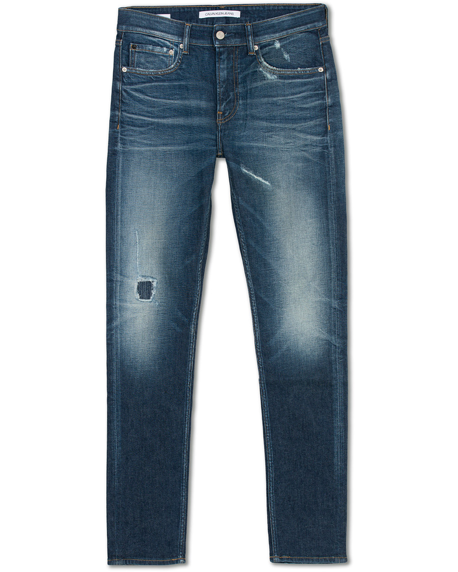Herre | Jeans | Calvin Klein Jeans | Slim Tapered Shredded Jeans Mid Blue