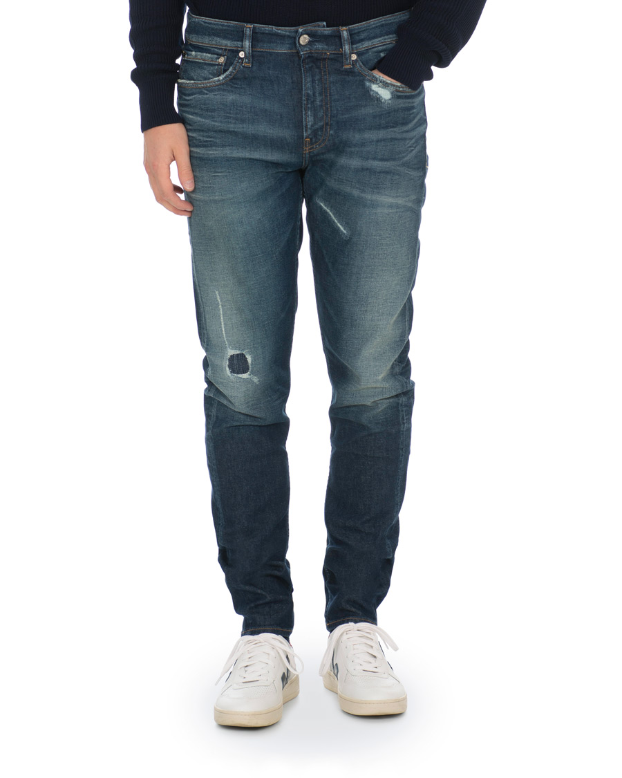 Herre | Jeans | Calvin Klein Jeans | Slim Tapered Shredded Jeans Mid Blue