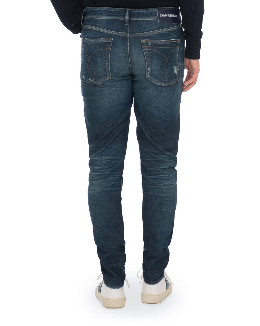 Herre | Jeans | Calvin Klein Jeans | Slim Tapered Shredded Jeans Mid Blue