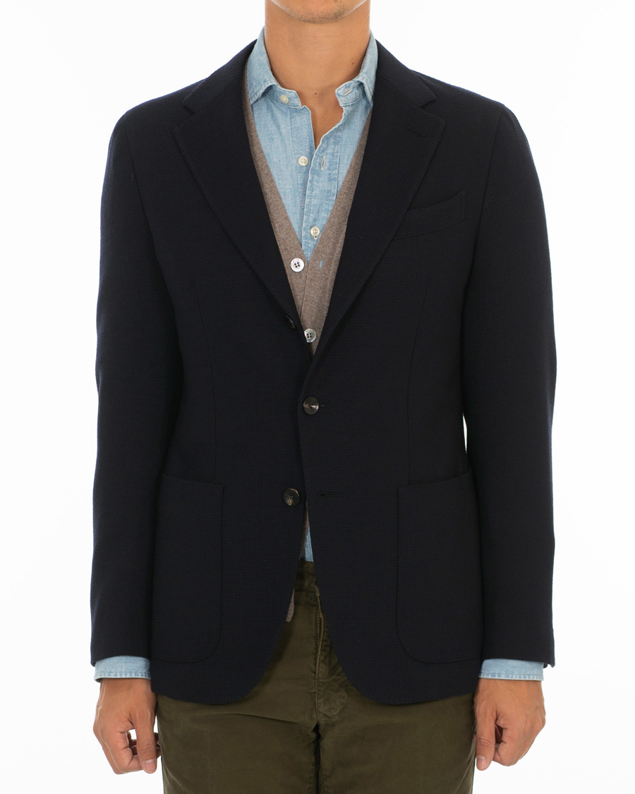 Herre | Dressjakker | Caruso | Butterfly Textured Wool Blazer Navy