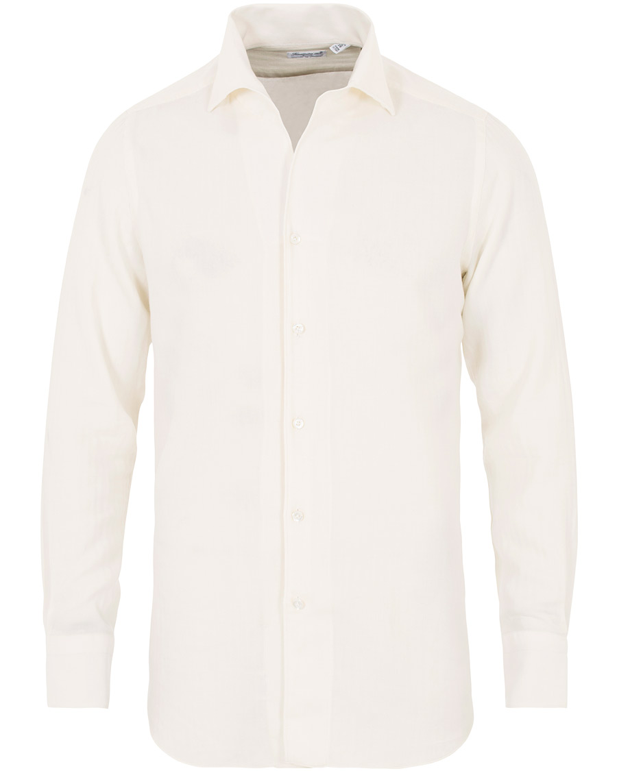 Herre | Skjorter | Finamore Napoli | Hidden Button Down Cashmere Shirt Ivory