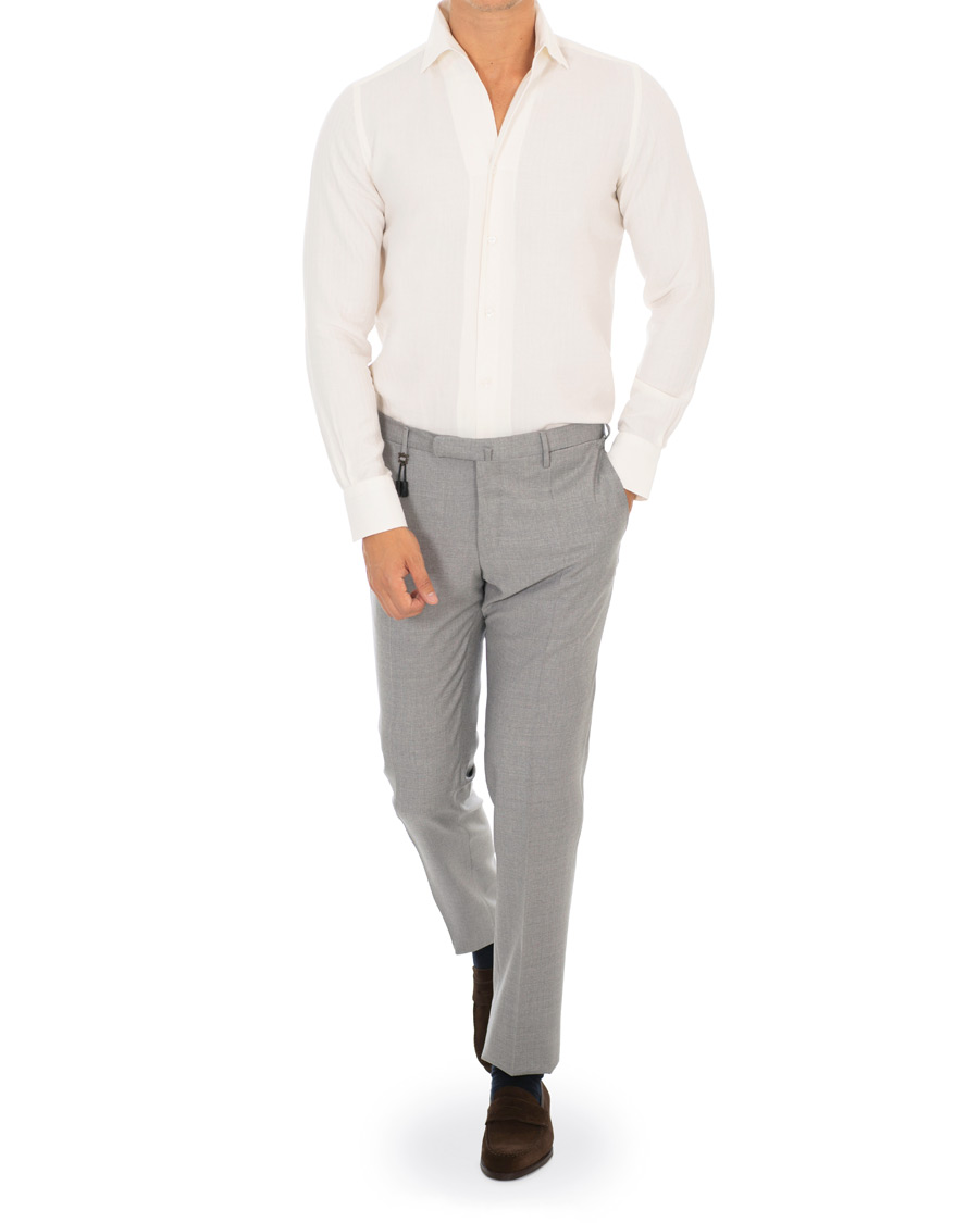Herre | Skjorter | Finamore Napoli | Hidden Button Down Cashmere Shirt Ivory