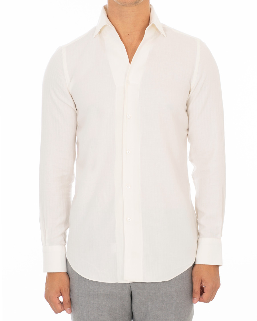 Herre | Skjorter | Finamore Napoli | Hidden Button Down Cashmere Shirt Ivory