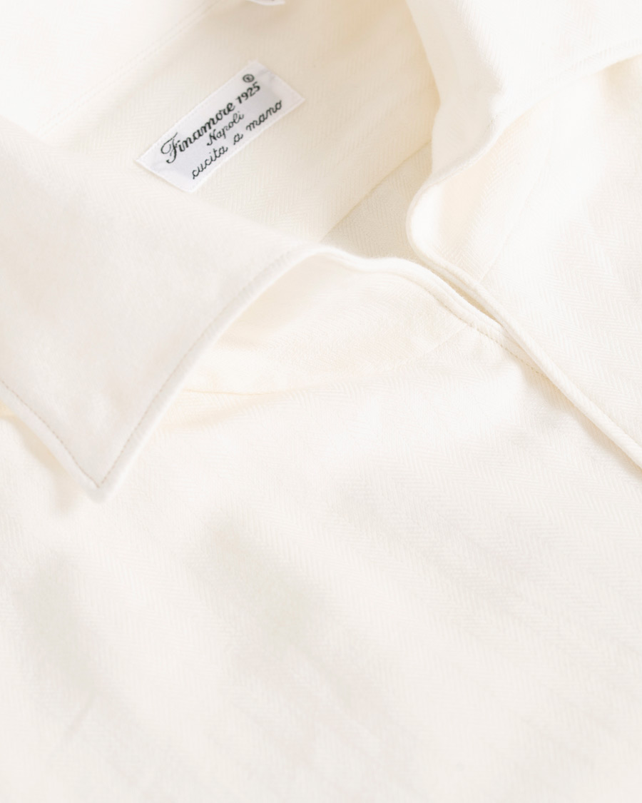 Herre | Skjorter | Finamore Napoli | Hidden Button Down Cashmere Shirt Ivory