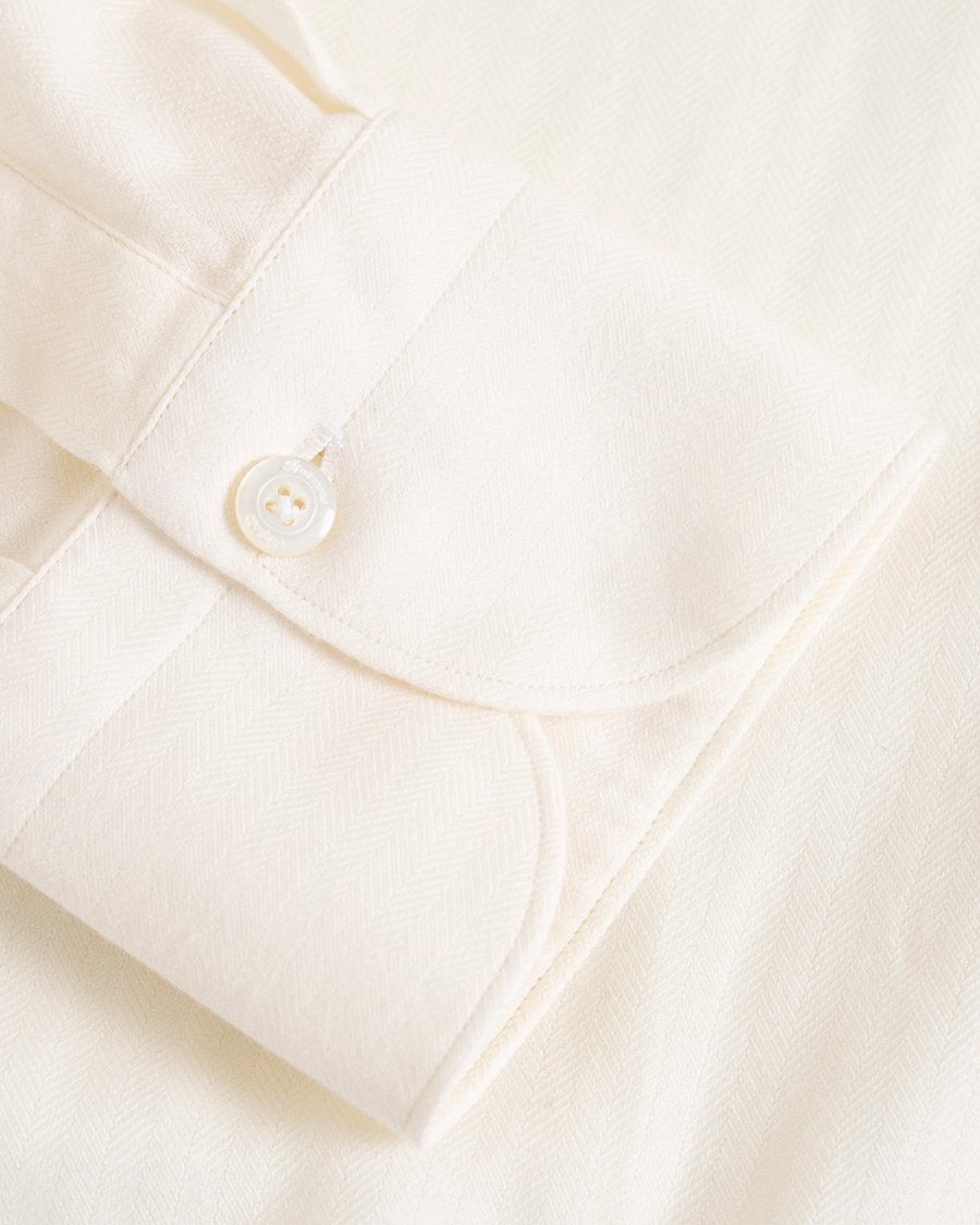 Herre | Skjorter | Finamore Napoli | Hidden Button Down Cashmere Shirt Ivory