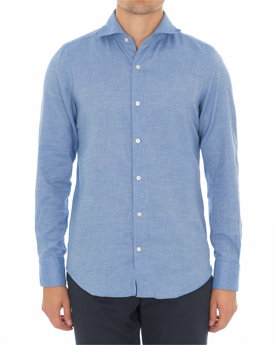 Herre | Skjorter | Finamore Napoli | Tokyo Slim Fit Flannel Shirt Light Blue