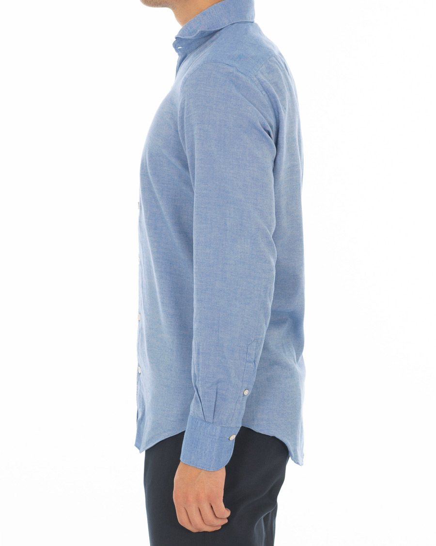 Herre | Skjorter | Finamore Napoli | Tokyo Slim Fit Flannel Shirt Light Blue