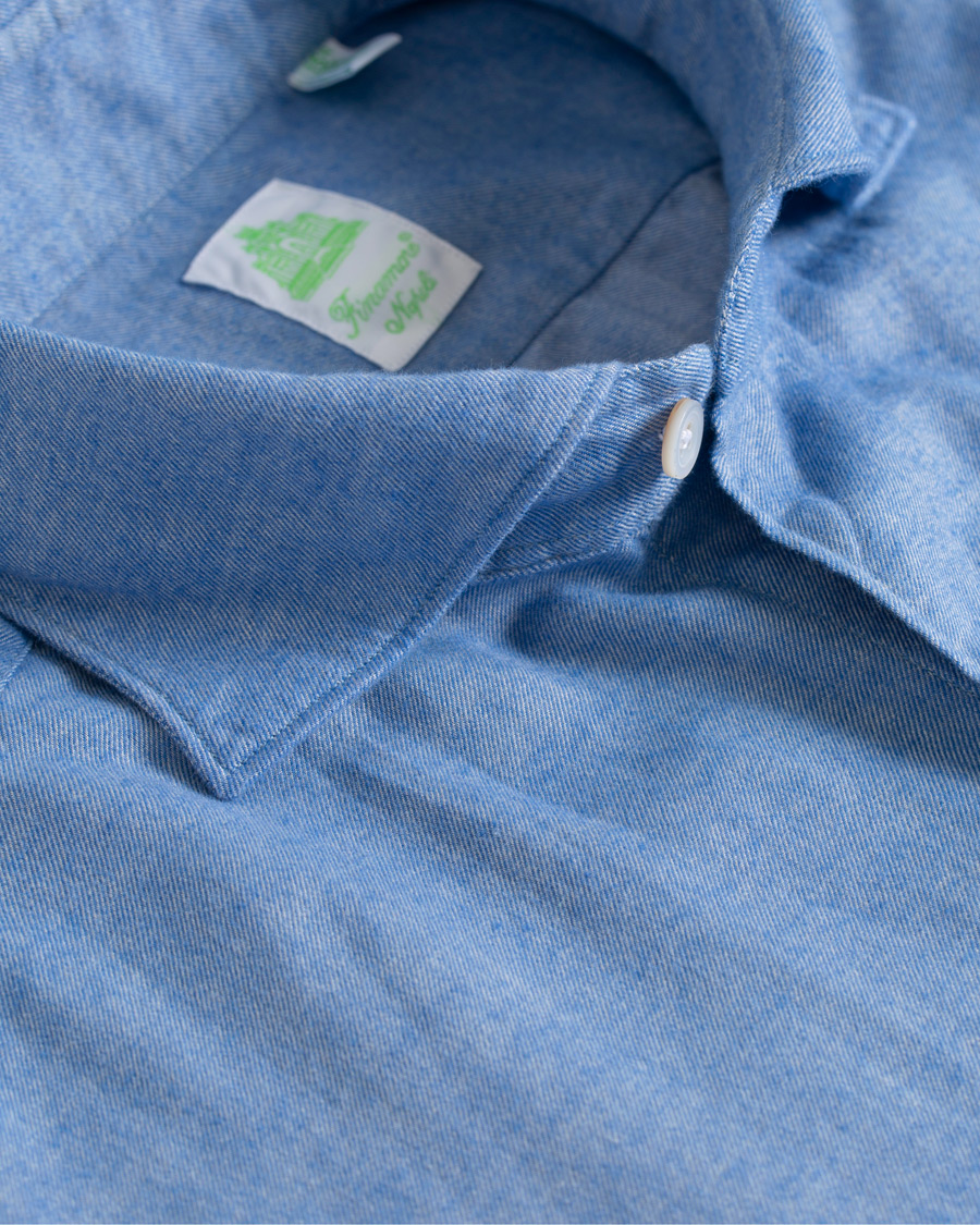 Herre | Skjorter | Finamore Napoli | Tokyo Slim Fit Flannel Shirt Light Blue
