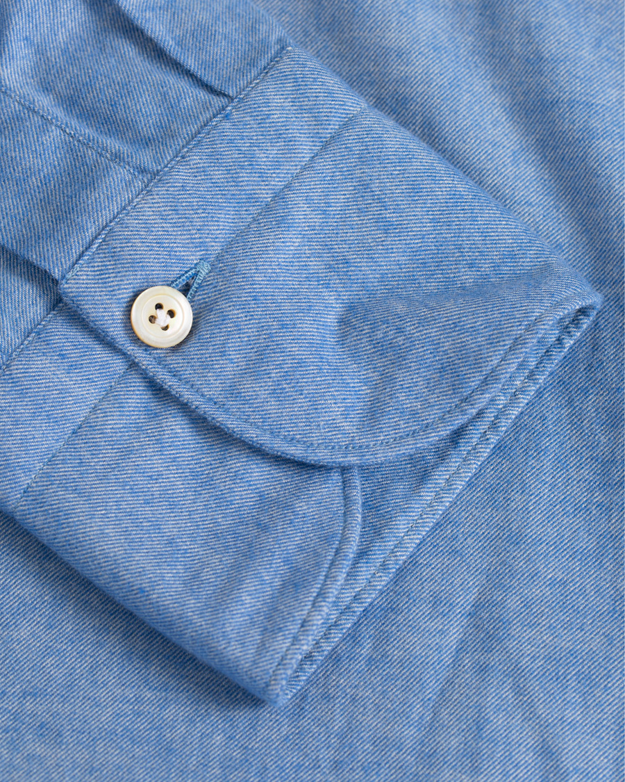 Herre | Skjorter | Finamore Napoli | Tokyo Slim Fit Flannel Shirt Light Blue