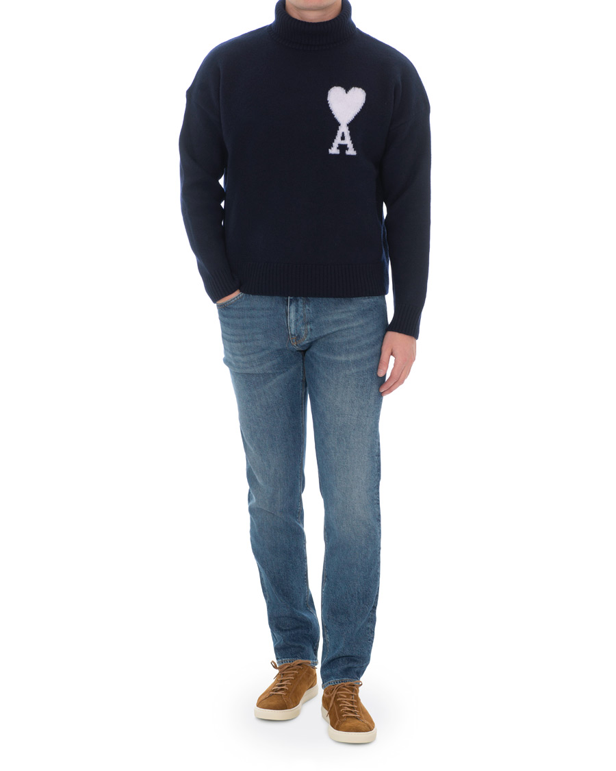 Herre | Gensere | AMI | Oversized Heart Logo Wool Rollneck Navy