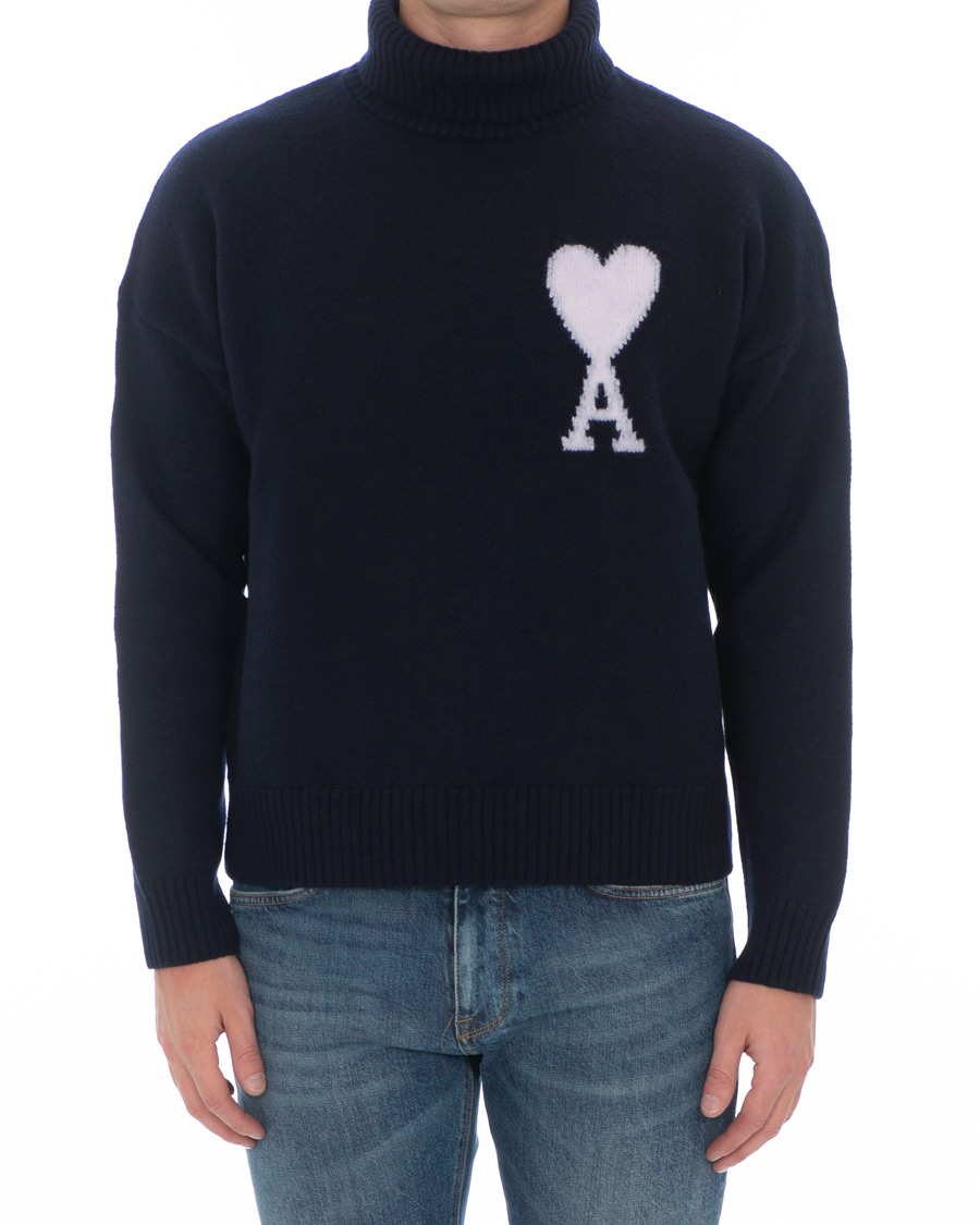 Herre | Gensere | AMI | Oversized Heart Logo Wool Rollneck Navy