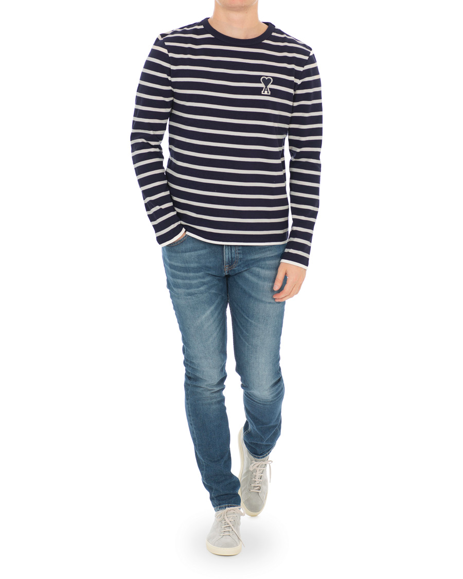 Herre | T-Shirts | AMI | Striped Long Sleeve Tee Ecru/Marine